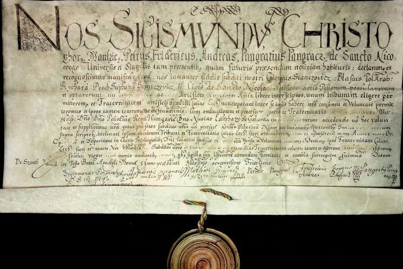 Faksimile cechových privilégií z roku 1630