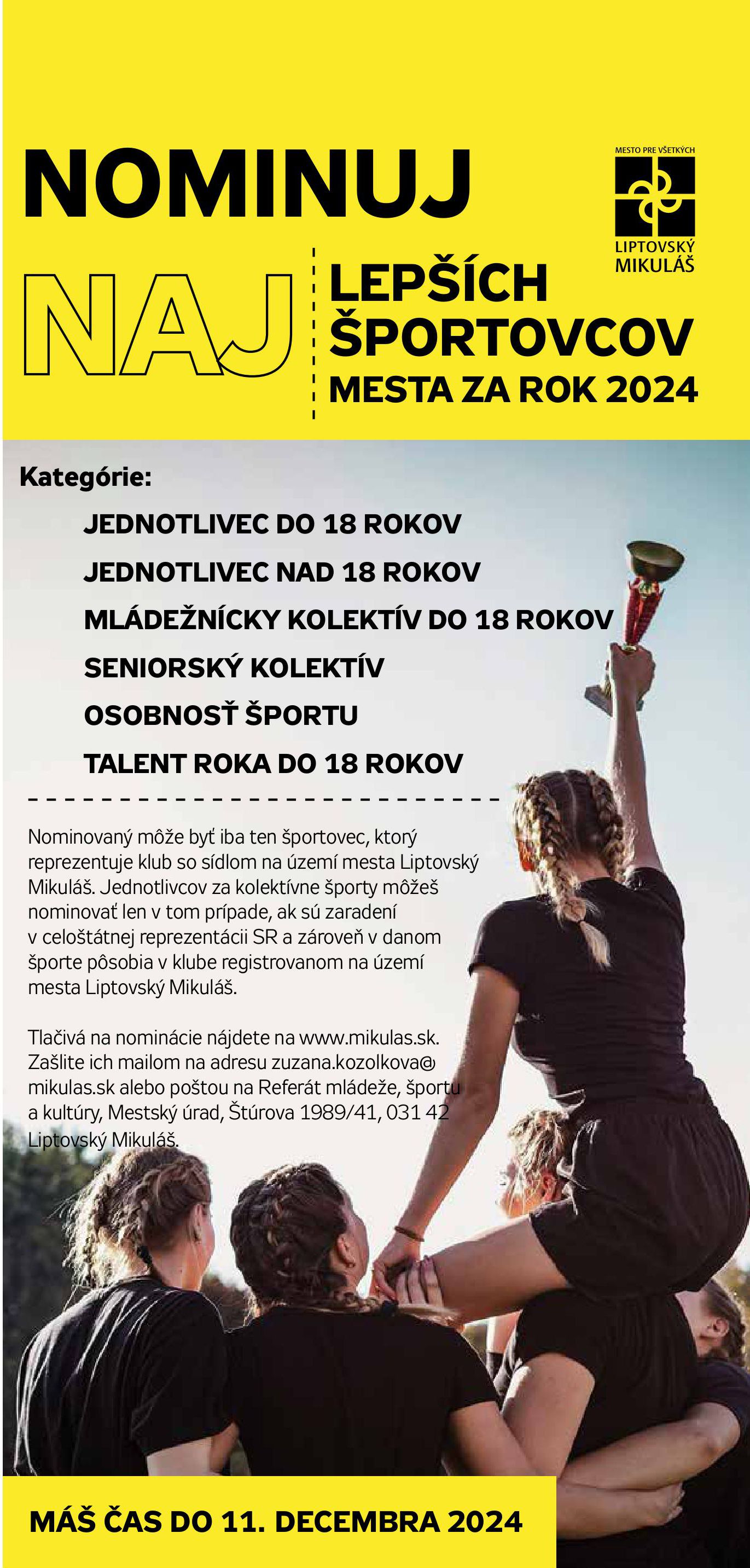 Nominujte najlepších športovcov mesta za rok 2024